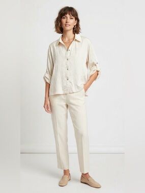 FIFTEEN TWENTY Crinkled Satin Button-Down Shirt Ivory Cream Size L
